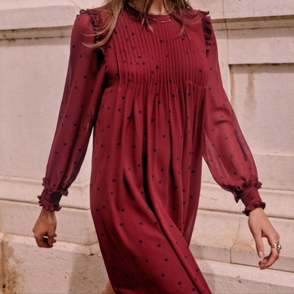 Sezane Eve Dress in Plum with Navy Dots size 34 - Picture 5 of 12